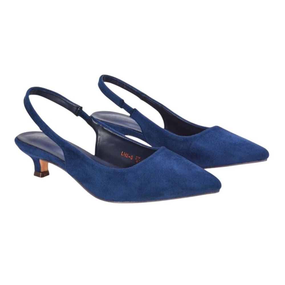XY London Womens/Ladies Leila Sling Back Low Kitten Heel Court Shoes / Navy